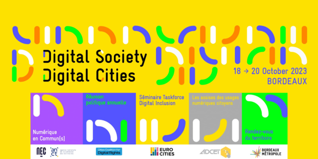 Digital Society, Digital Cities DSDC rassemble 5 événements distincts, grâce à ses partenariats avec l'Agence nationale de la Cohésion des Territoire, la Coalition des Villes pour les Droits Digitaux (CC4DR), le réseau de villes Européennes Eurocities et l'ADCET (Association pour la promotion du développement du numérique dans les collectivités locales).